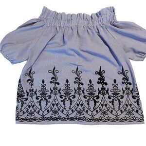 Rebellion Gray and Purple Smocked Short Sleeve Blouse